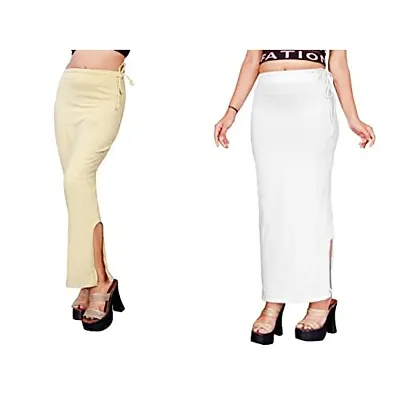 Women's Saree Shapewear/Petticoat. Drawstring Cotton Blended Shapewear dori Dress for Saree.Beige White M