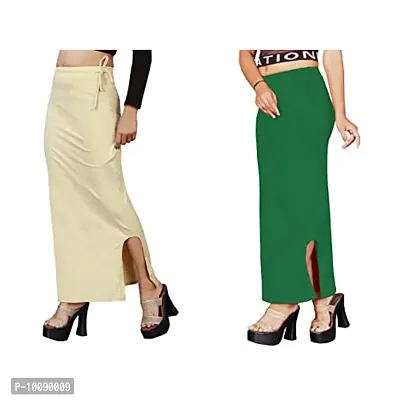 Women's Saree Shapewear/Petticoat. Drawstring Cotton Blended Shapewear dori Dress for Saree.Beige Green M-thumb3