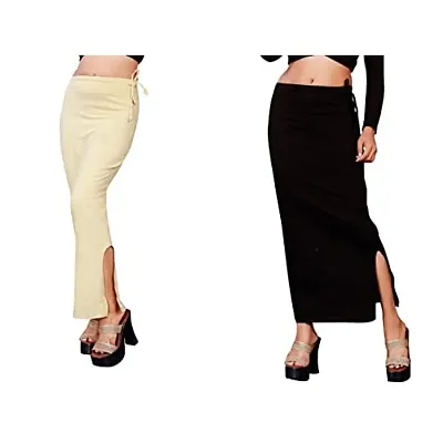 Women's Saree Shapewear/Petticoat. Drawstring Cotton Blended Shapewear dori Dress for Saree.Beige Black XXXL