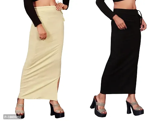 Women's Saree Shapewear/Petticoat. Drawstring Cotton Blended Shapewear dori Dress for Saree.Beige Black XXXL-thumb4