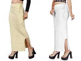 Women's Saree Shapewear/Petticoat. Drawstring Cotton Blended Shapewear dori Dress for Saree.Beige White M-thumb3