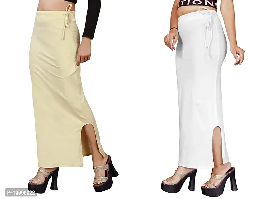 Women's Saree Shapewear/Petticoat. Drawstring Cotton Blended Shapewear dori Dress for Saree.Beige White M-thumb4
