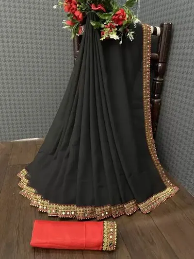 Georgette Embellished Sarees with Blouse Piece
