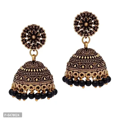 Storepedia Gold Earring with Black Beads Designer Traditional Ethnic for Women and Girls Alloy, Brass Jhumki Earring, Earring Set-thumb0