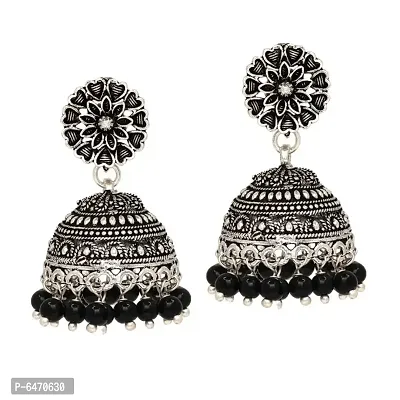 Storepedia Oxidised Silver with Black Beads Traditional Ethnic Designer | Women and Girls Alloy Jhumki Earring, Earring Set-thumb0