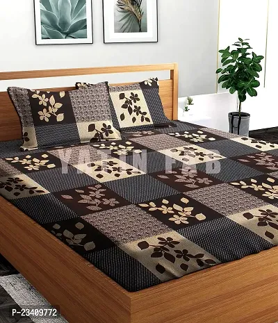 YATIN FAB Home Furnishing 144 TC Polycotton Double BEDSHEET with 2 Pillow Cover Size 228 cm X 226 cm, (Brown Mix, Double Bed)-thumb0