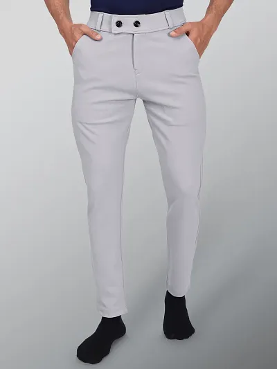 Classic Polyester Blend Solid Formal Trousers for Men