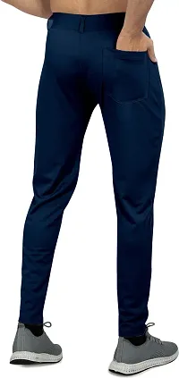 Fabulous Navy Blue Lycra Blend Solid Casual Trousers For Men-thumb1