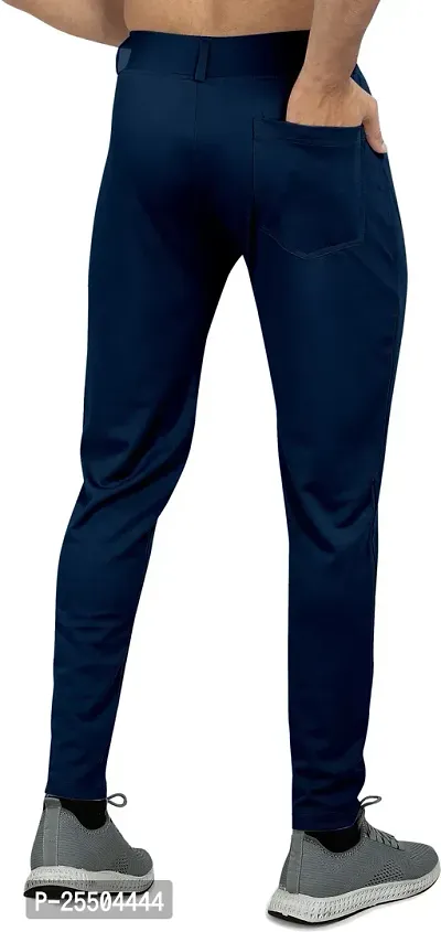 Fabulous Navy Blue Lycra Blend Solid Casual Trousers For Men-thumb2