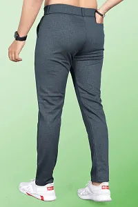 Fabulous Dark Grey Linen Blend Textured Casual Trousers For Men-thumb1