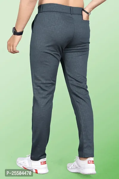 Fabulous Dark Grey Linen Blend Textured Casual Trousers For Men-thumb2