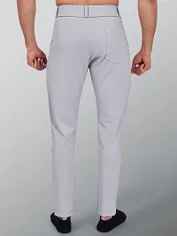 Elegant Light Grey Lycra Blend Solid Formal Trousers For Men-thumb1