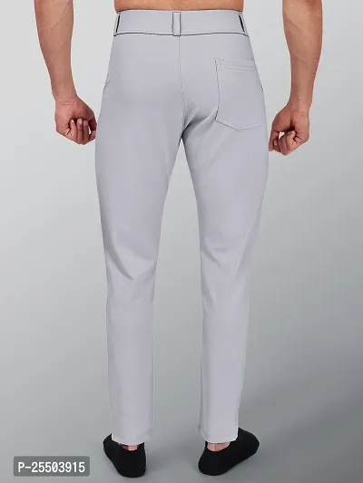 Elegant Light Grey Lycra Blend Solid Formal Trousers For Men-thumb2