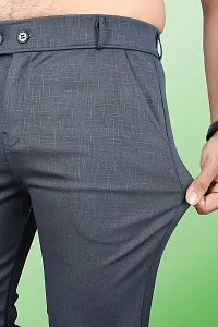 Fabulous Dark Grey Linen Blend Textured Casual Trousers For Men-thumb4