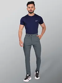 Fabulous Dark Grey Lycra Blend Solid Casual Trousers For Men-thumb3