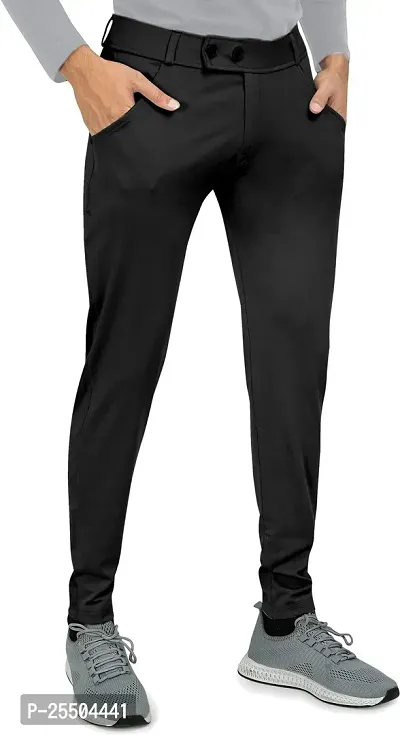 Fabulous Black Lycra Blend Solid Casual Trousers For Men-thumb0