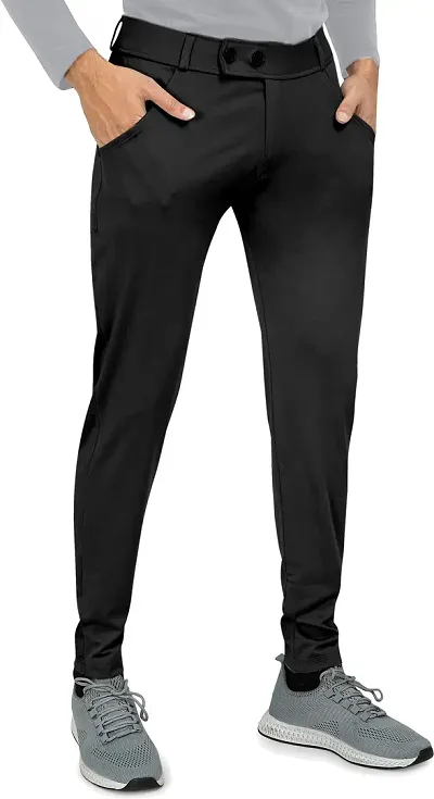 Fabulous Lycra Blend Solid Casual Trousers For Men