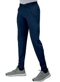 Fabulous Navy Blue Lycra Blend Solid Casual Trousers For Men-thumb2