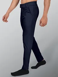 Fabulous Navy Blue Lycra Blend Solid Casual Trousers For Men-thumb2