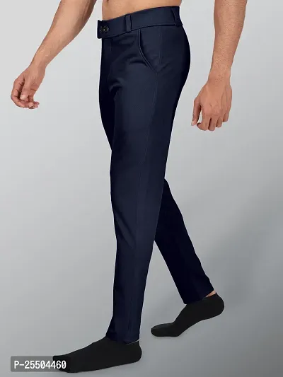 Fabulous Navy Blue Lycra Blend Solid Casual Trousers For Men-thumb3