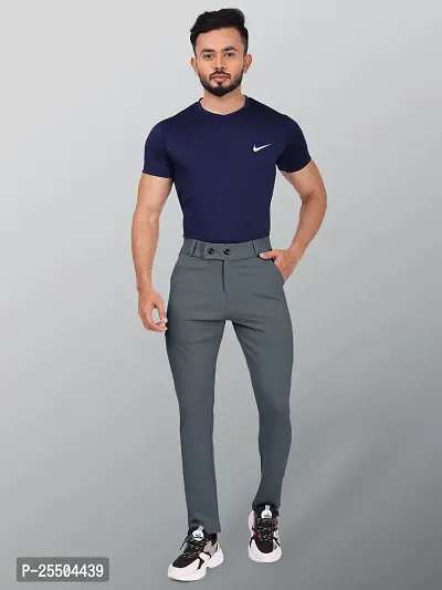 Fabulous Grey Lycra Blend Solid Casual Trousers For Men-thumb4