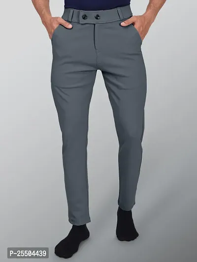 Fabulous Grey Lycra Blend Solid Casual Trousers For Men