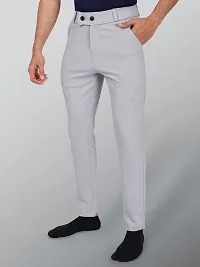 Elegant Light Grey Lycra Blend Solid Formal Trousers For Men-thumb2