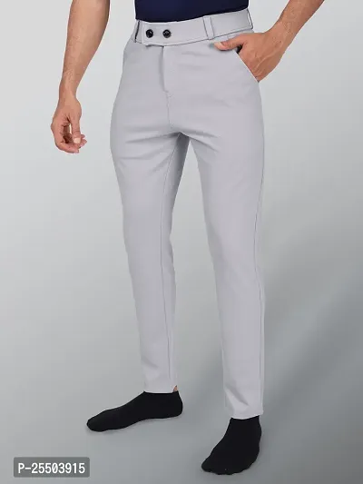 Elegant Light Grey Lycra Blend Solid Formal Trousers For Men-thumb3