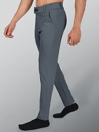 Fabulous Dark Grey Lycra Blend Solid Casual Trousers For Men-thumb2