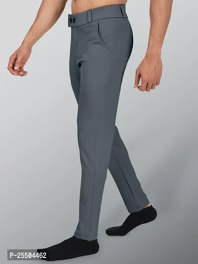 Fabulous Dark Grey Lycra Blend Solid Casual Trousers For Men-thumb3