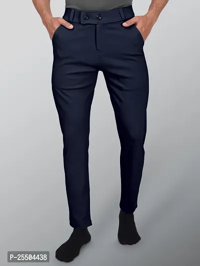Fabulous Blue Lycra Blend Solid Casual Trousers For Men