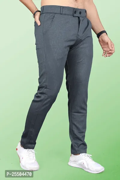 Fabulous Dark Grey Linen Blend Textured Casual Trousers For Men-thumb4