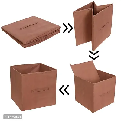 MBW Storage Organizer, Cube, Storage Box I Non-Woven Fabric Storage Box for Home Pack of 2, Brown-thumb4