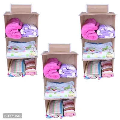 MBW Hanging Closet Organizer, Hanging Closet Organizer, Hanging Storage Shelves for Baby Room Cloth Hanging Shelves Collapsible, and Easy Mount (Pack of 4, 3 Shelves||Biscuit||)-thumb0