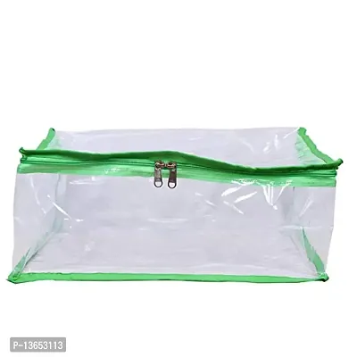 ABBASI Saree Cover Storage Bag Big for Clothes with Zip Organizer for Wardrobe, transparent Large Design Boxes (Pack of 3, Green)