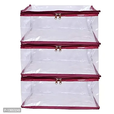 ABBASI Saree Cover Storage Bag Big for Clothes with Zip Organizer for Wardrobe, transparent Large Design Boxes (Pack of 1, Maroon)