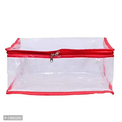 ABBASI Saree Cover Storage Bag Big for Clothes with Zip Organizer for Wardrobe, transparent Large Design Boxes (Pack of 1, Red)