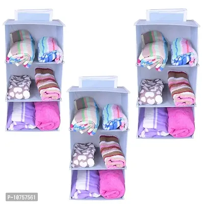 MBW Hanging Closet Organizer, Hanging Closet Organizer, Hanging Storage Shelves for Baby Room Cloth Hanging Shelves Collapsible, and Easy Mount (Pack of 6, 3 Shelves||Grey||)-thumb0