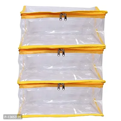 ABBASI Saree Cover Storage Bag Big for Clothes with Zip Organizer for Wardrobe, transparent Large Design Boxes (Pack of 1, Yellow)