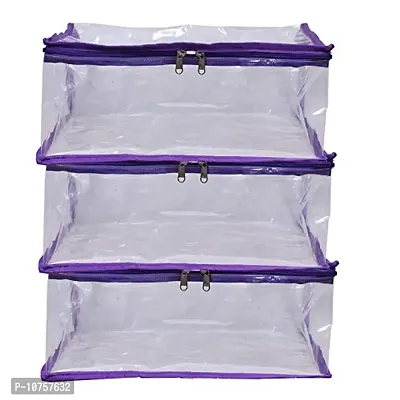 MBW Saree Cover Storage Bag Big for Clothes with Zip Organizer for Wardrobe, transparent Large Design Boxes (Pack of 12, Purple)