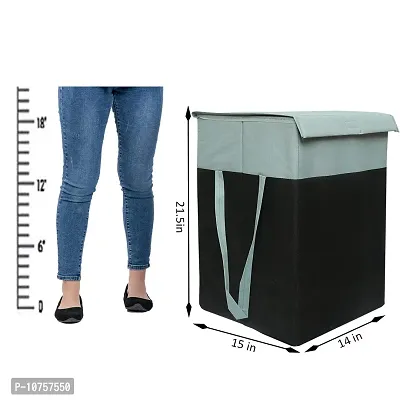 MBW Laundry Basket with Lid for Clothes, Organizer | Laundry Basket with Lid Big Size, Laundry Bag Foldable with Zip - Black and Gray - 75 Liters, 21.5*15*14 inches - Pack of 1-thumb2