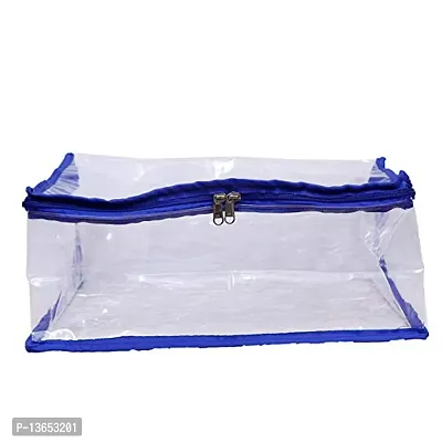 ABBASI Saree Cover Storage Bag Big for Clothes with Zip Organizer for Wardrobe, transparent Large Design Boxes (Pack of 3, Navy Blue)-thumb0