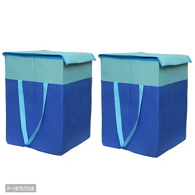 MBW Laundry Basket with Lid for Clothes, Organizer | Laundry Basket with Lid Big Size, Laundry Bag Foldable,Blue,75 Liters 21.5*15*14 inches - Pack of 2(Polyester)-thumb0