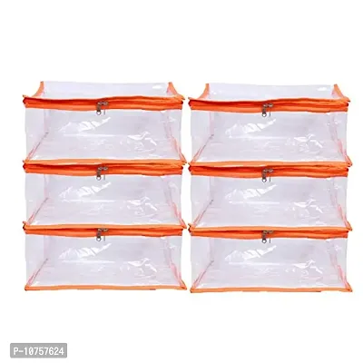 MBW Saree Cover Storage Bag Big for Clothes with Zip Organizer for Wardrobe, transparent Large Design Boxes (Pack of 6, Orange)-thumb0