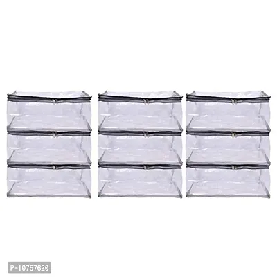 MBW Saree Cover Storage Bag Big for Clothes with Zip Organizer for Wardrobe, transparent Large Design Boxes (Pack of 9, Grey)