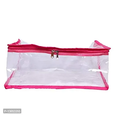 ABBASI Saree Cover Storage Bag Big for Clothes with Zip Organizer for Wardrobe, transparent Large Design Boxes (Pack of 3, Pink)-thumb0