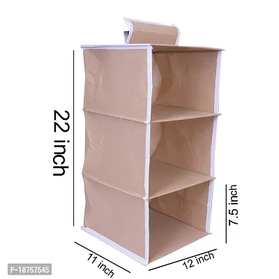 MBW Hanging Closet Organizer, Hanging Closet Organizer, Hanging Storage Shelves for Baby Room Cloth Hanging Shelves Collapsible, and Easy Mount (Pack of 4, 3 Shelves||Biscuit||)-thumb5