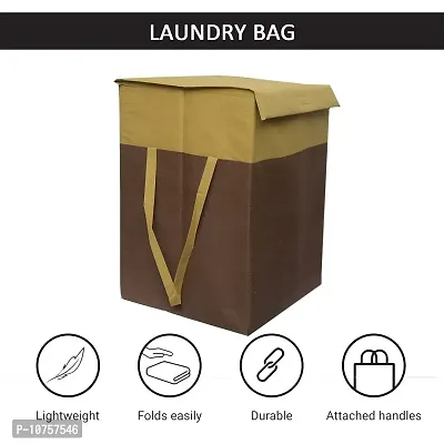 MBW Laundry Basket with Lid for Clothes, Organizer | Laundry Basket with Lid Big Size, Laundry Bag Foldable -Brown,Beige,75 Liters, 21.5*15*14 inches,Pack of 2(Polyester)-thumb3