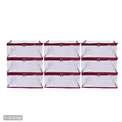 MBW Saree Cover Storage Bag Big for Clothes with Zip Organizer for Wardrobe, transparent Large Design Boxes (Pack of 12, Maroon)