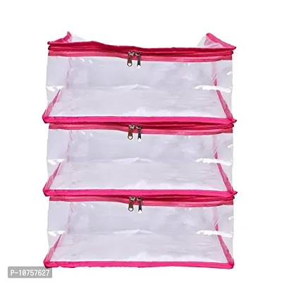 MBW Saree Cover Storage Bag Big for Clothes with Zip Organizer for Wardrobe, transparent Large Design Boxes (Pack of 1, Pink)